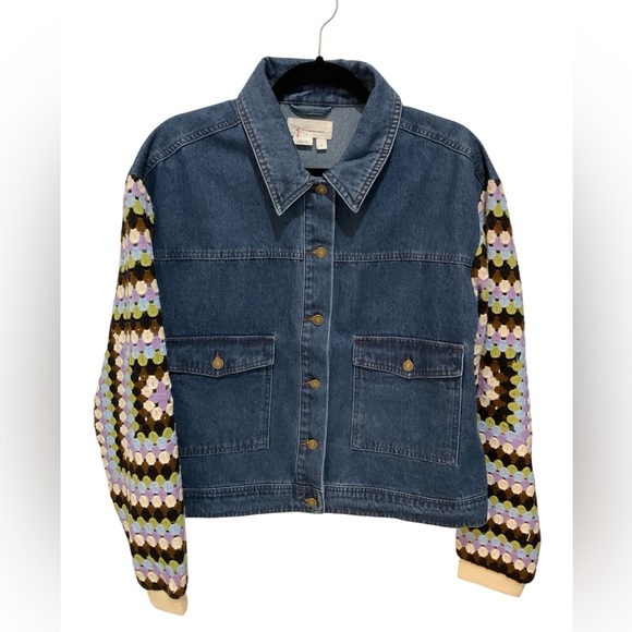 Anthropologie Blue Jean Jacket with Knitted Sleeves - Picture 1 of 5